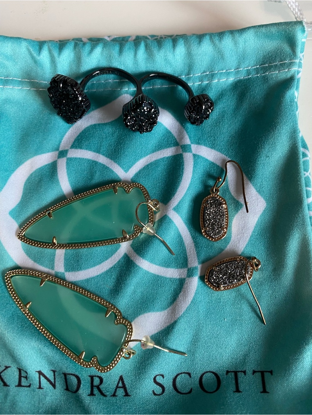 Kendra Scott Gold-Trim Turquoise Drop Earrings with Black Druzy Rings